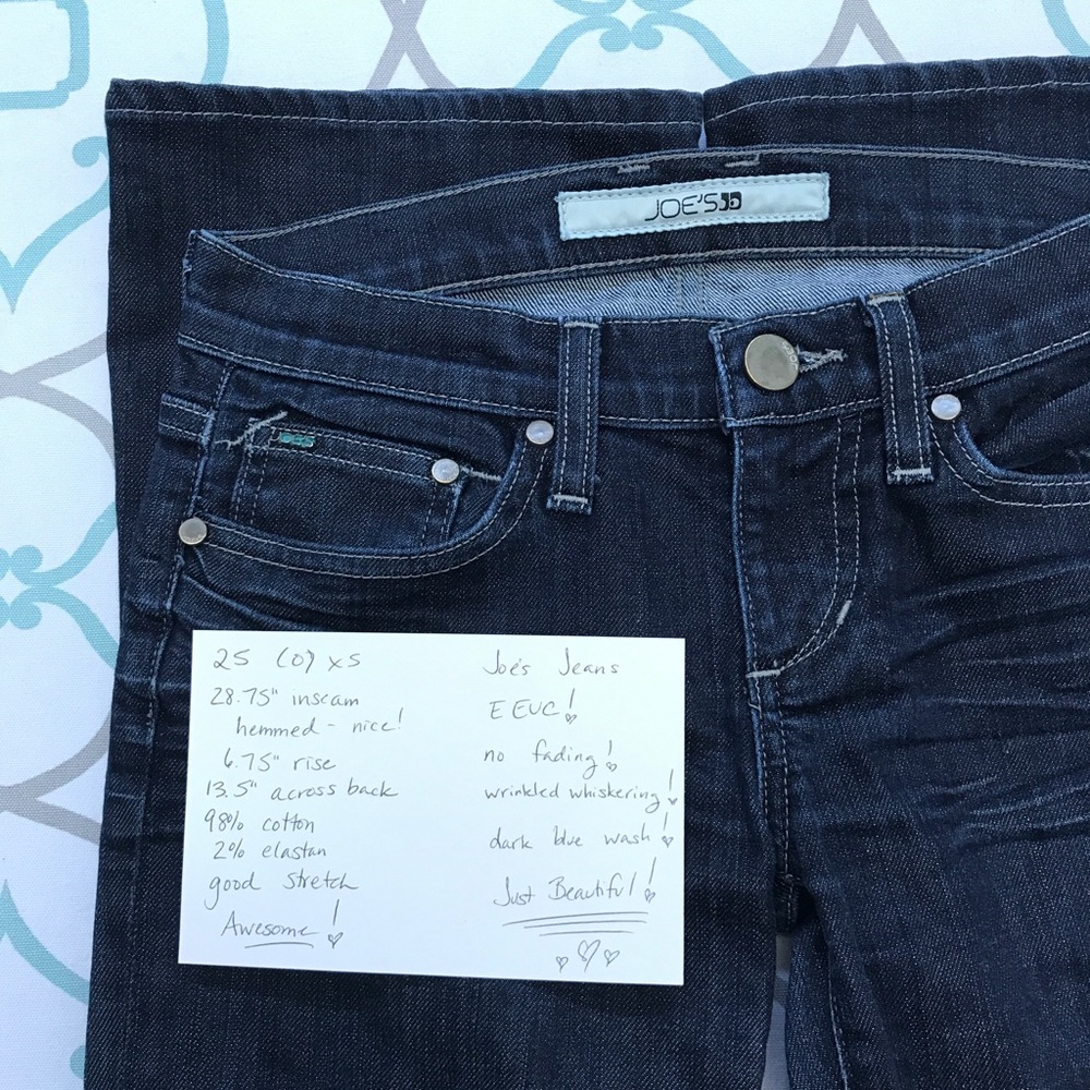 💙👖CUTE DARK JOE’S JEANS👖💙25 0 29” Whiskering!! - Picture 3 of 8